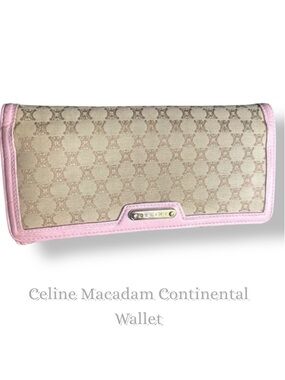 Celine Beige Macadam Continental Wallet with Pink Trim